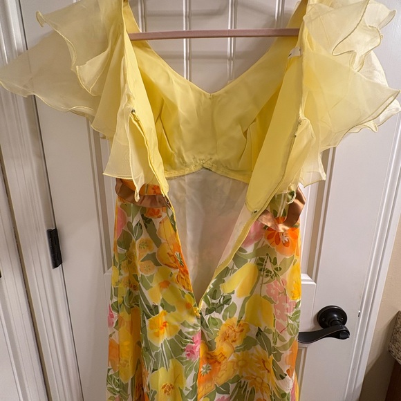 Montgomery Ward Vintage 60’s Yellow Floral Organza Maxi Dress Flouncy S Msrmnts - Picture 3 of 12